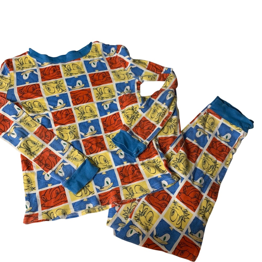 Sonic the Hedgehog Pajama Set Size 10 Sega Character Print Cotton PJs Blue Retro